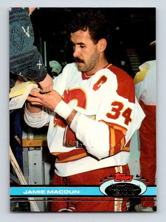 Jamie Macoun Calgary Flames hockey card in red and white jersey number 34