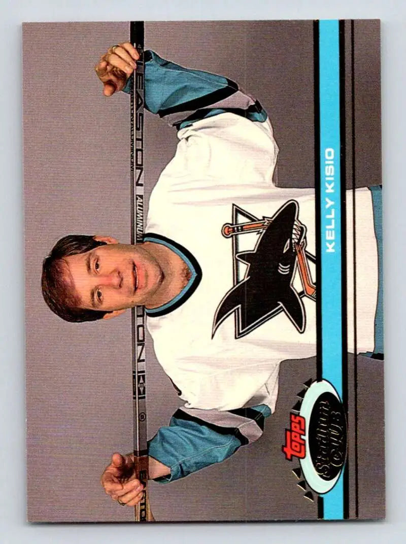 Hockey trading card of Kelly Kisio in San Jose Sharks white jersey, 1991-92 Topps