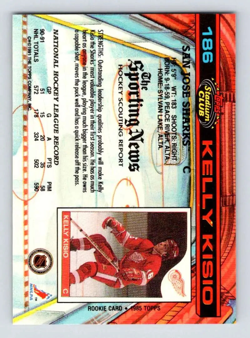 Kelly Kisio 1991-92 Topps Stadium Club San Jose Sharks hockey trading card in red uniform