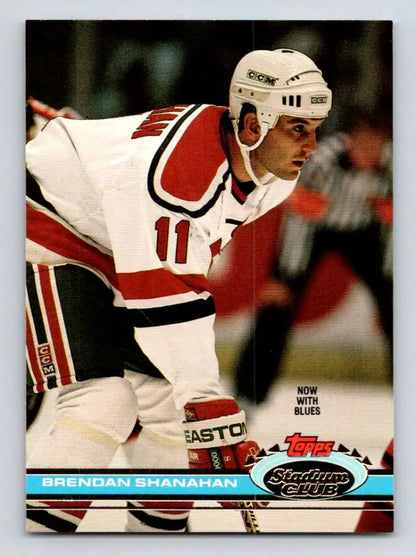 Hockey player in Chicago Blackhawks jersey, featured on Brendan Shanahan hockey card