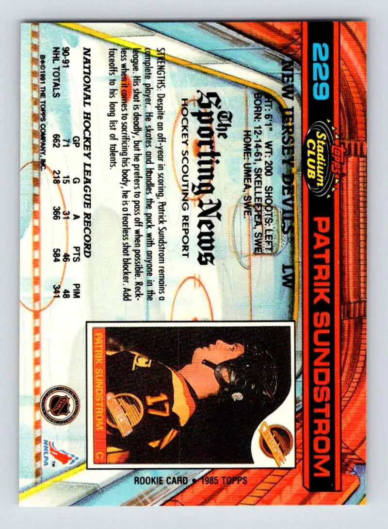 Holographic Baseball trading card featuring Patrik Sundstrom of the New Jersey Devils