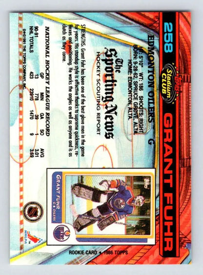 Holographic 1991-92 Topps Stadium Club Grant Fuhr Edmonton Oilers Hockey Card