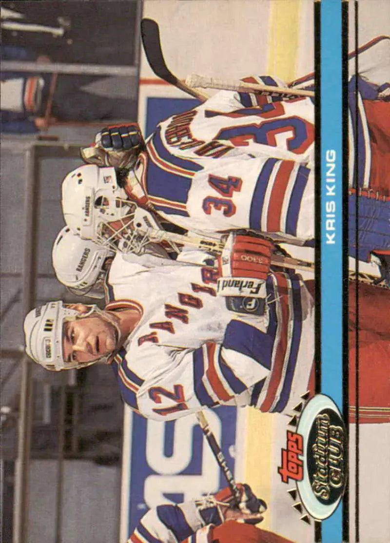 Hockey player in New York Rangers jersey #27 on 1991-92 Topps Stadium Club card