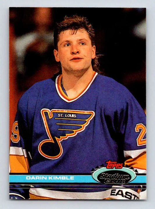 Hockey player in St. Louis Blues jersey #25 for 1991-92 Topps Stadium Club card of Darin Kimble