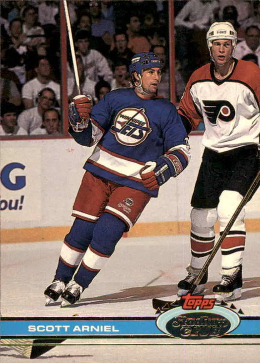 Hockey card of Scott Arniel from Winnipeg Jets in action against Philadelphia Flyers