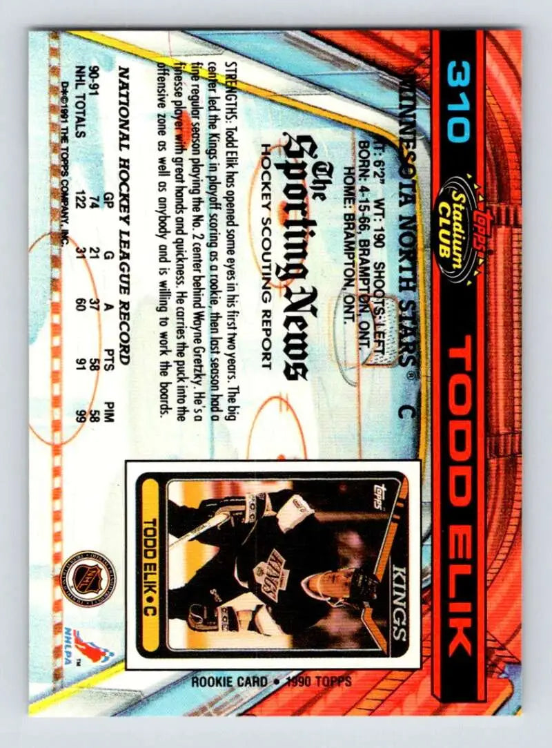 Todd Elik hockey card featuring Minnesota North Stars on geometric background design