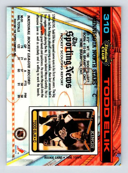 Todd Elik hockey card featuring Minnesota North Stars on geometric background design