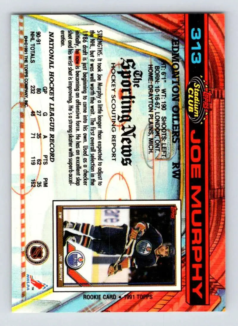 Hockey card featuring Joe Murphy from the Edmonton Oilers with vibrant graphics