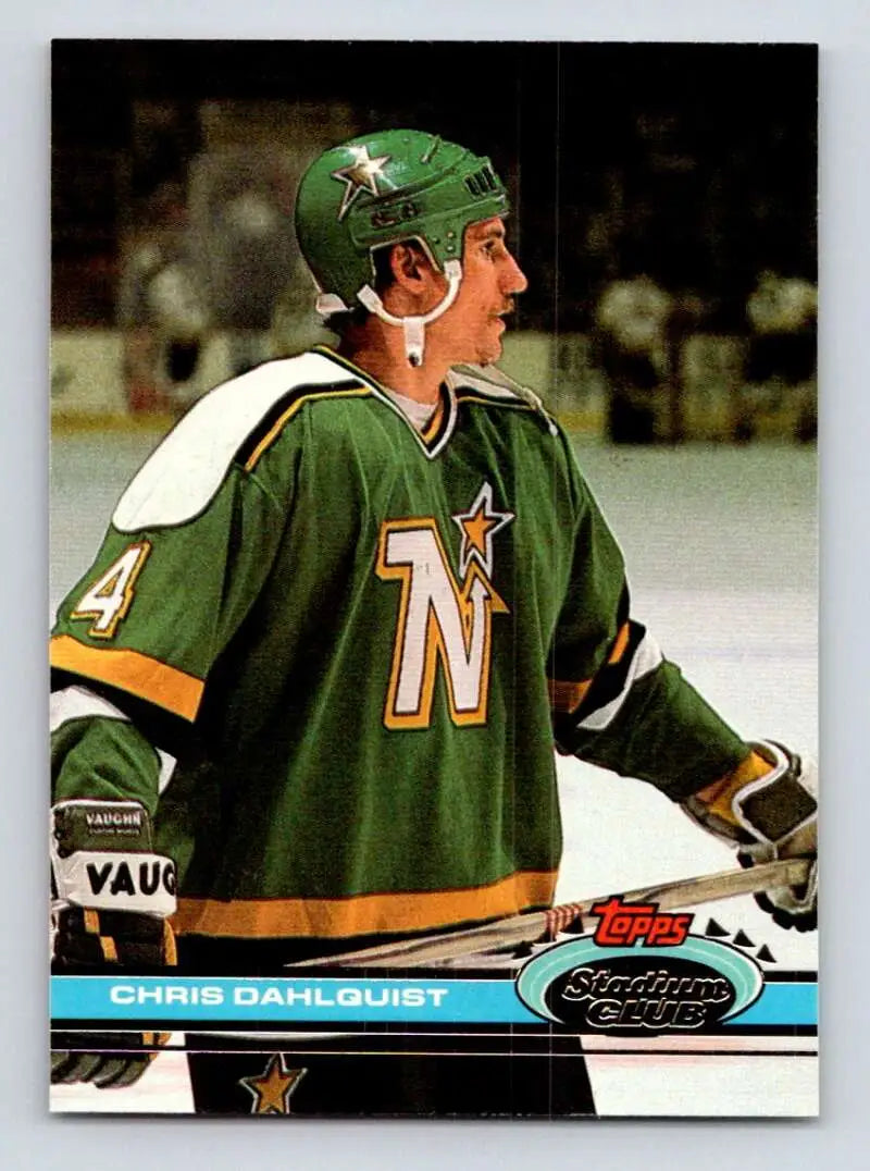 Hockey trading card of Chris Dahlquist, Minnesota North Stars in green jersey