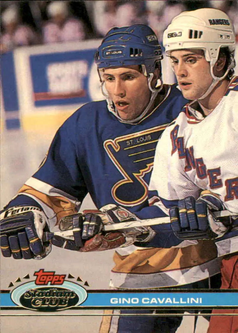 Hockey trading card of Gino Cavallini from the 1991-92 Topps Stadium Club St. Louis Blues