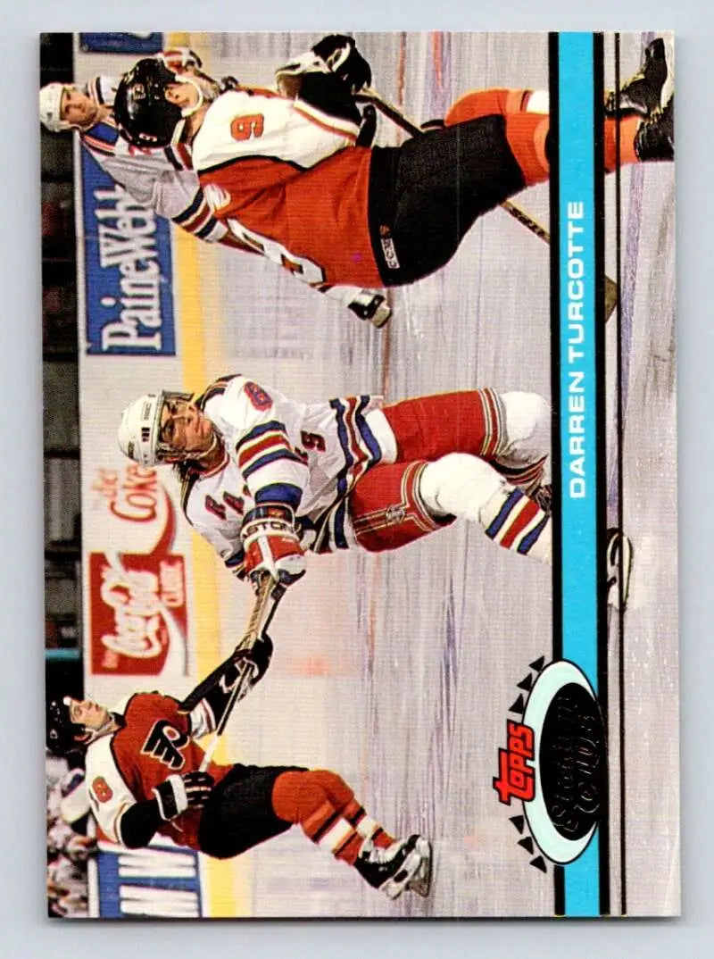 Hockey trading card of Darren Turcotte and New York Rangers in action during a game