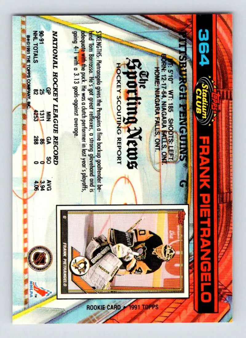 Frank Pietrangelo Pittsburgh Penguins hockey card in black and gold uniform