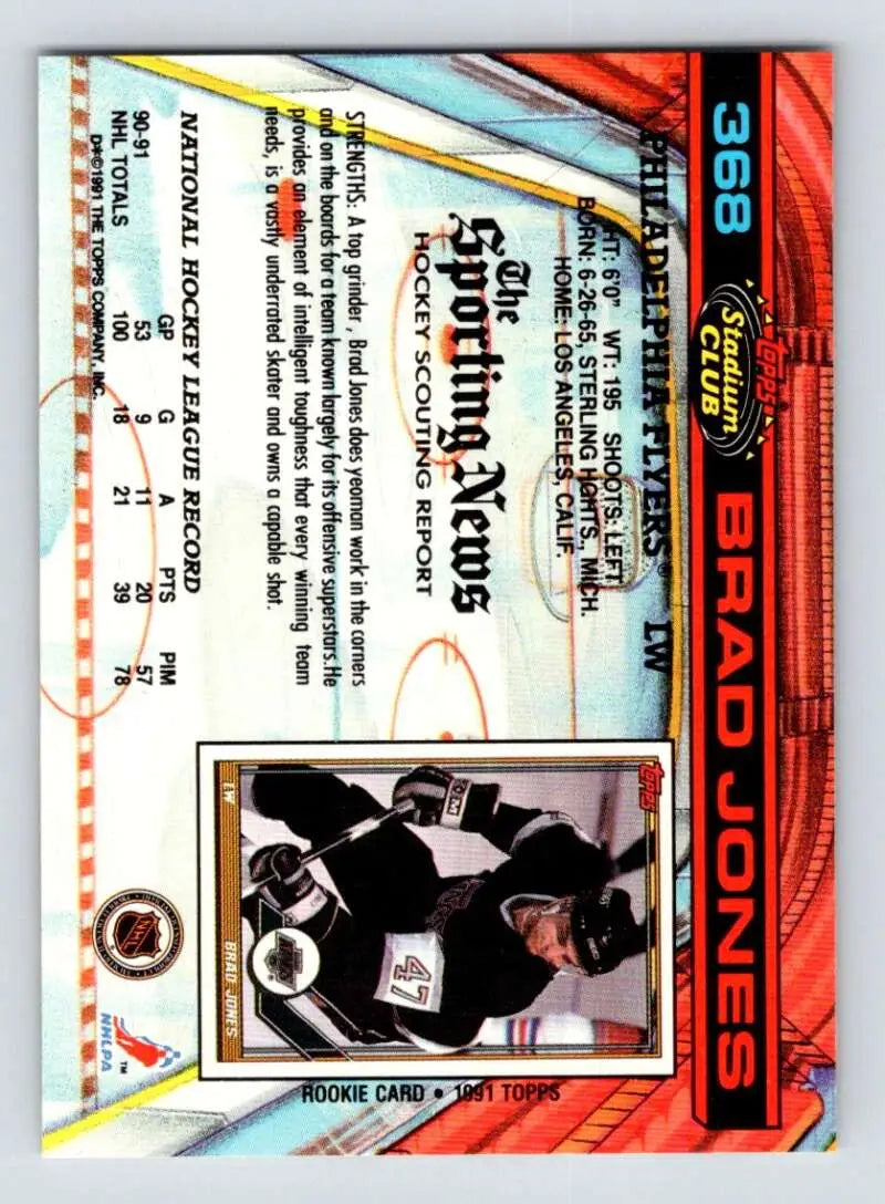 Holographic 1991-92 Topps Stadium Club Brad Jones Philadelphia Flyers Hockey Card