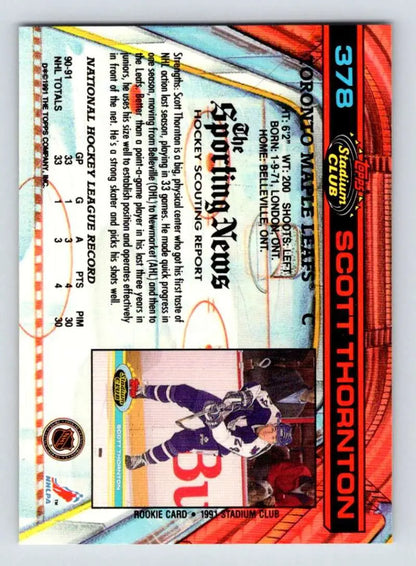 Holographic 1991-92 Topps Stadium Club Scott Thornton Toronto Maple Leafs Hockey Card