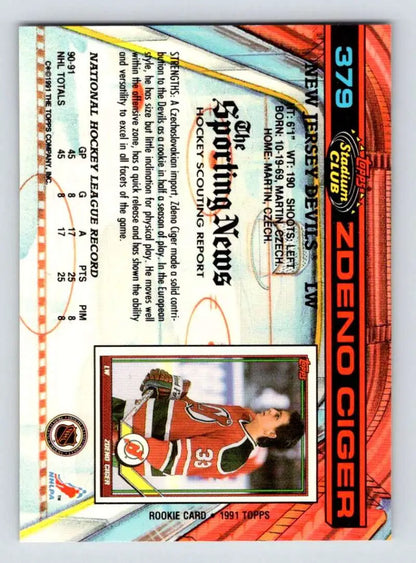 Trading card of Zdeno Ciger in Calgary Flames jersey for Topps Stadium Club series