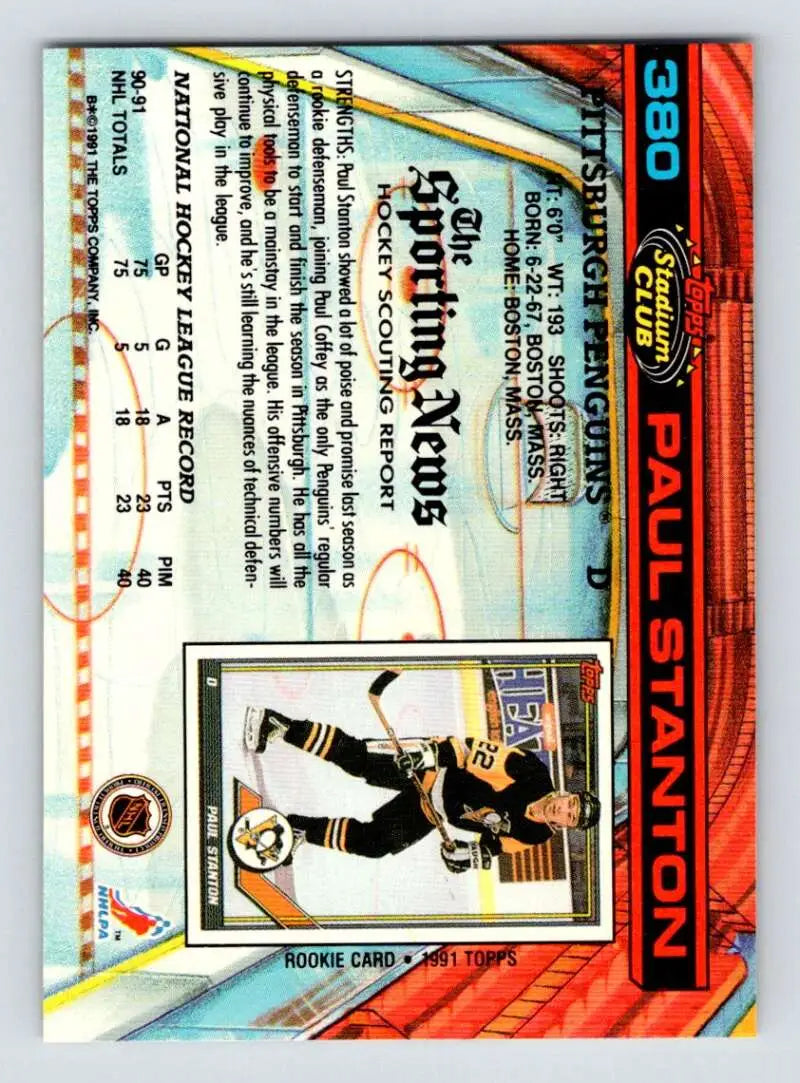 Paul Stanton hockey card in black and gold uniform from Stadium Club set