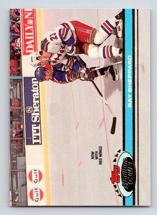 Hockey trading card featuring Ray Sheppard of the Detroit Red Wings in action