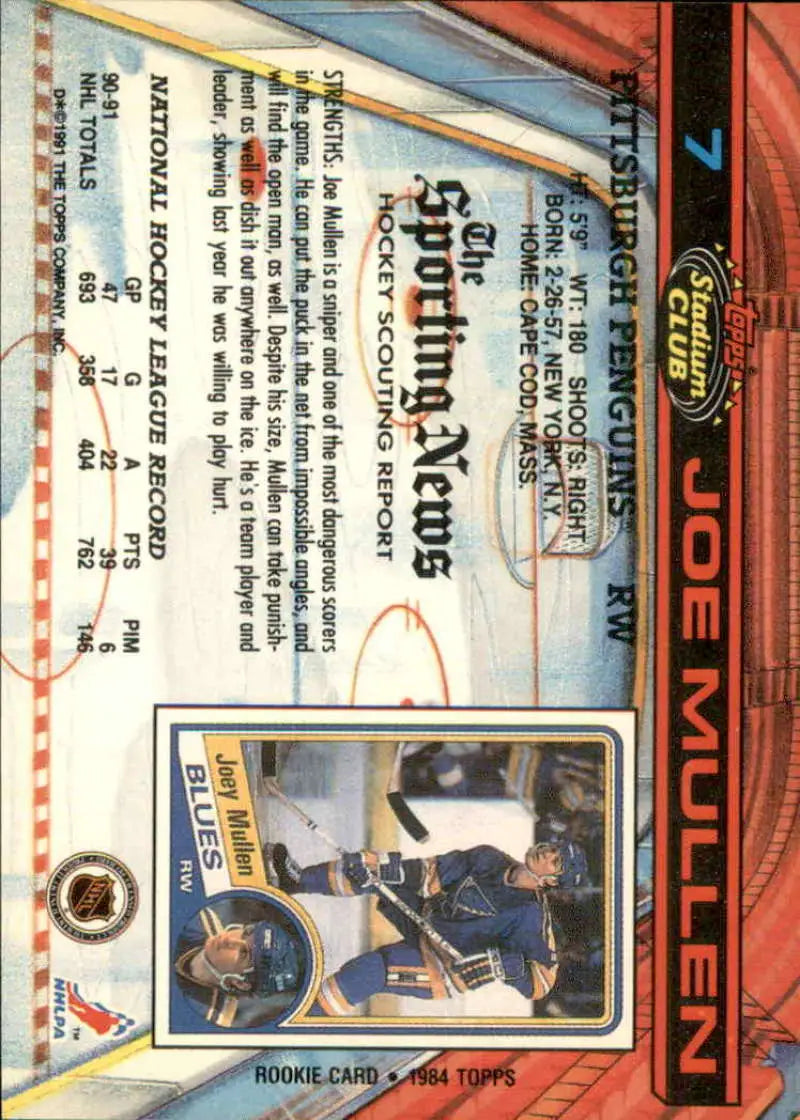 Joe Mullen 1991-92 Topps Stadium Club Hockey Card from Pittsburgh Penguins set