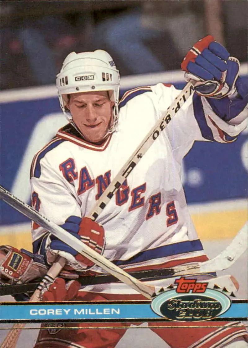 Corey Millen New York Rangers hockey card from 1991-92 Topps Stadium Club set