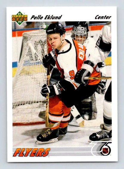 Hockey player Pelle Eklund skating for Philadelphia Flyers on 1991-92 hockey card