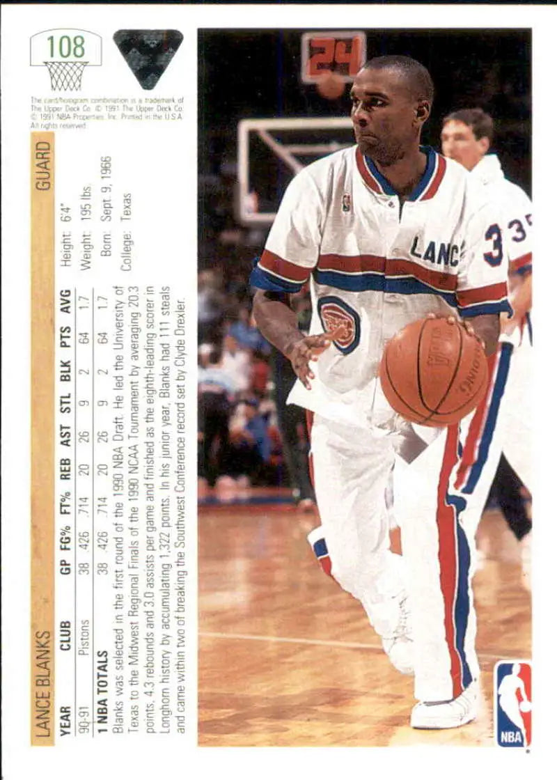 Basketball card of Lance Blanks dribbling in Los Angeles Clippers uniform