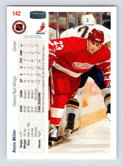 Hockey trading card of Kevin Miller from the Detroit Red Wings by Upper Deck