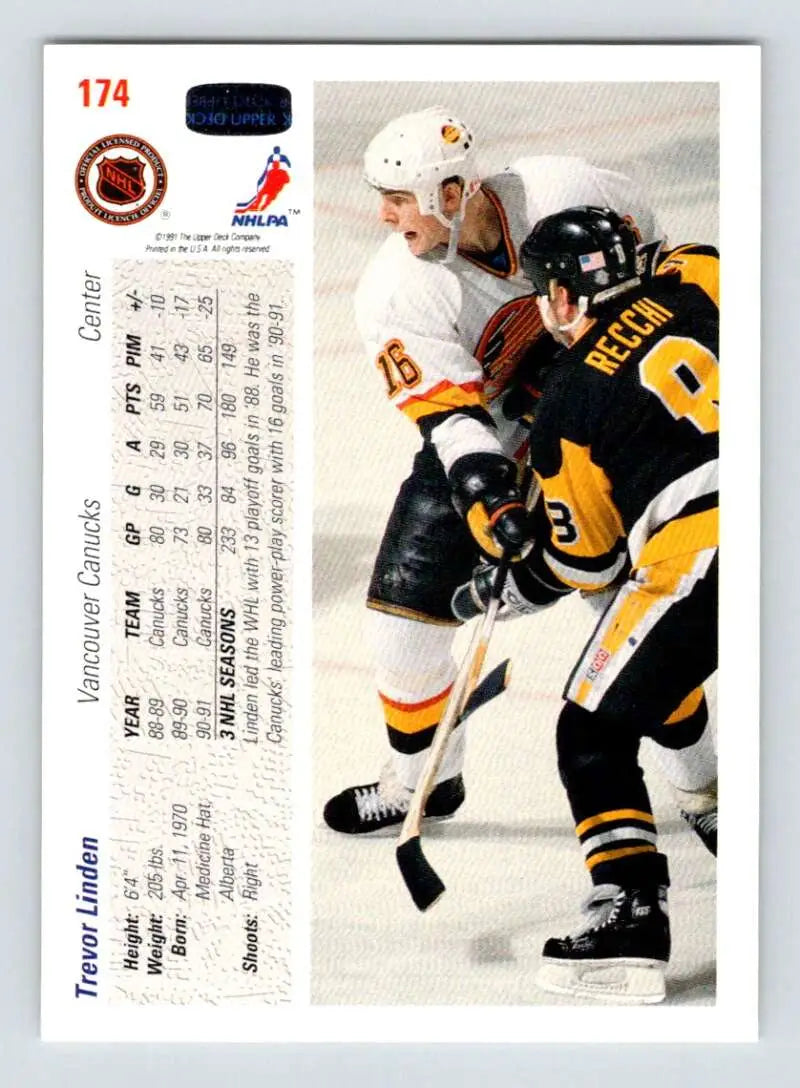 Hockey card featuring Trevor Linden in action on the ice for Upper Deck collection