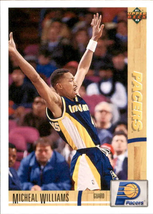 Basketball card featuring Micheal Williams in a navy and gold Pacers uniform