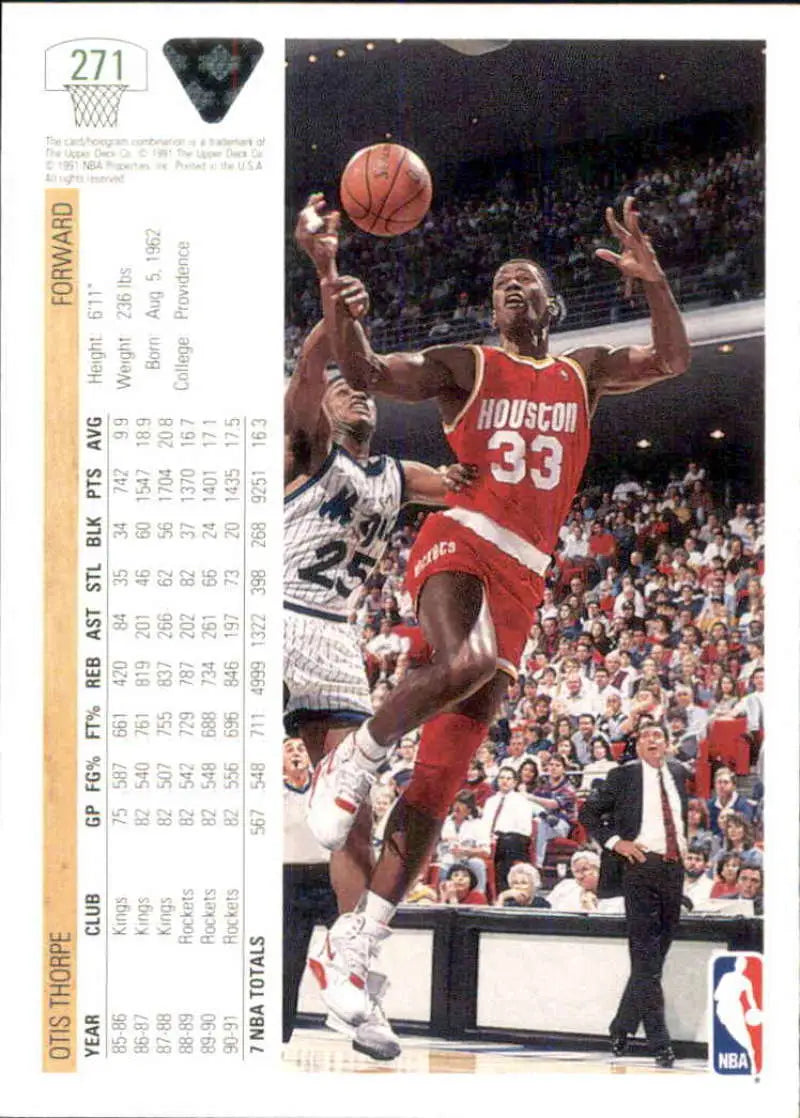 Basketball trading card of Otis Thorpe in red #33 jersey for Houston Rockets Upper Deck