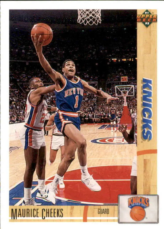 Basketball card of Maurice Cheeks driving to the basket for New York Knicks