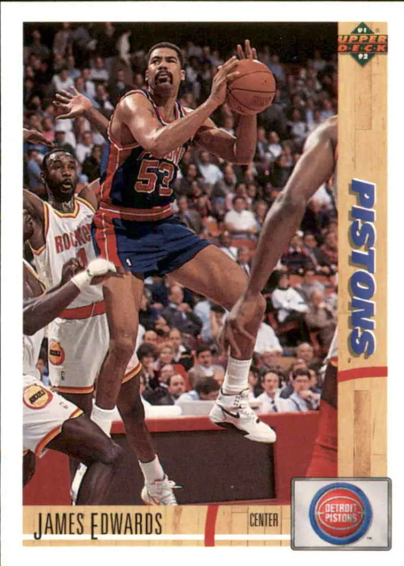 James Edwards in action on a Detroit Pistons basketball trading card from Upper Deck