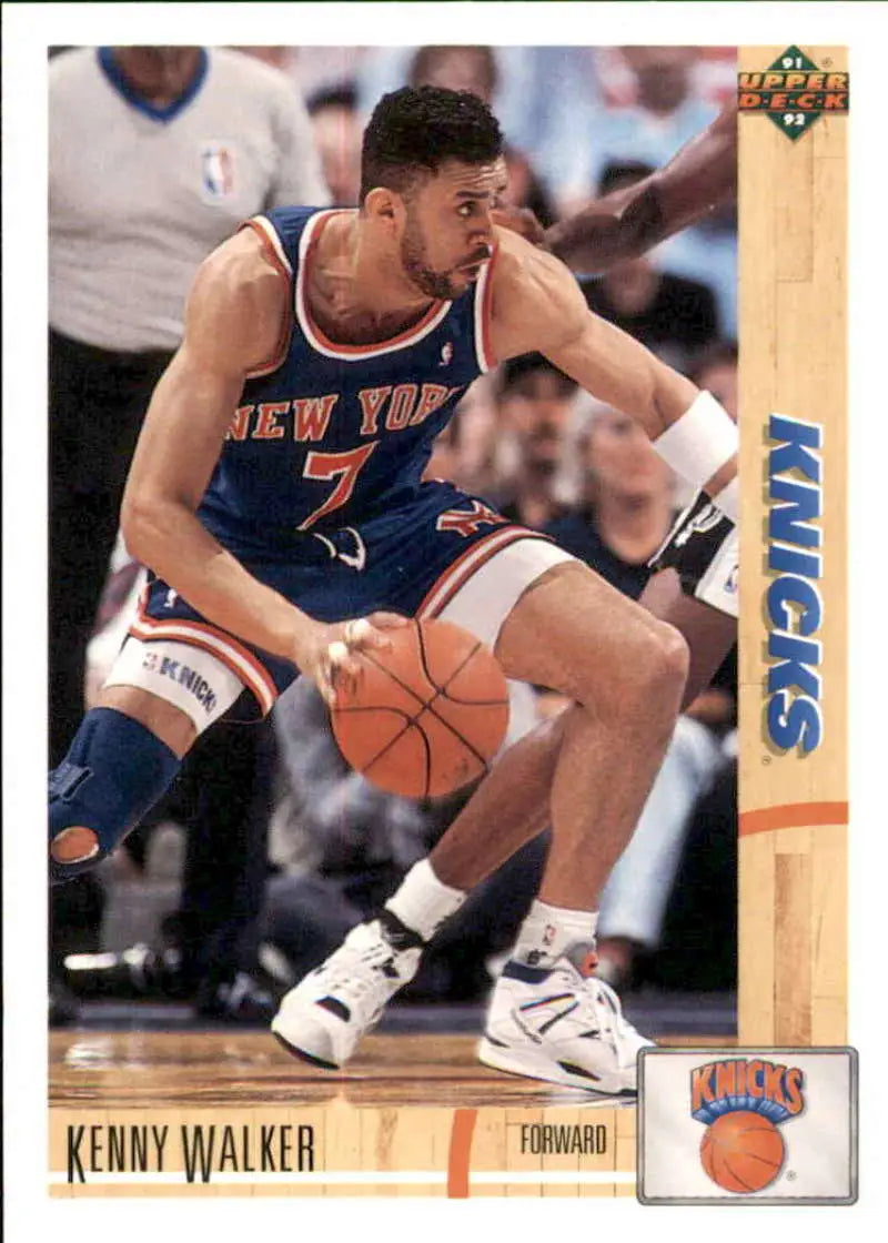 Kenny Walker dribbling a basketball on a 1991-92 Upper Deck New York Knicks card