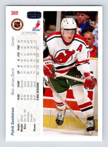 Patrik Sundstrom New Jersey Devils hockey card in white and red uniform, 1991-92 Upper Deck