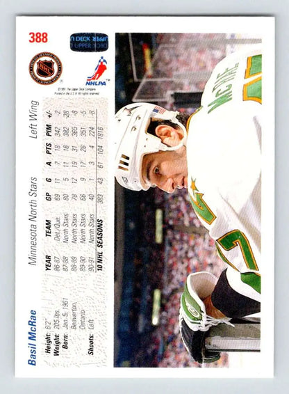 Hockey trading card of Basil McRae from Minnesota North Stars 1991-92 Upper Deck set