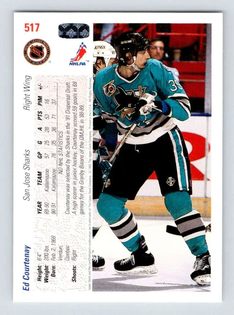 Hockey trading card featuring Ed Courtenay in a San Jose Sharks uniform by Upper Deck