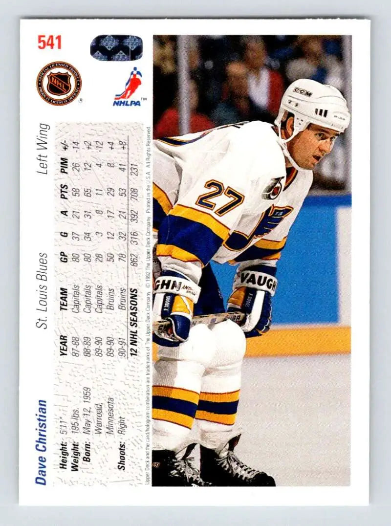 Hockey card of Dave Christian in St. Louis Blues uniform, 1991-92 Upper Deck #541