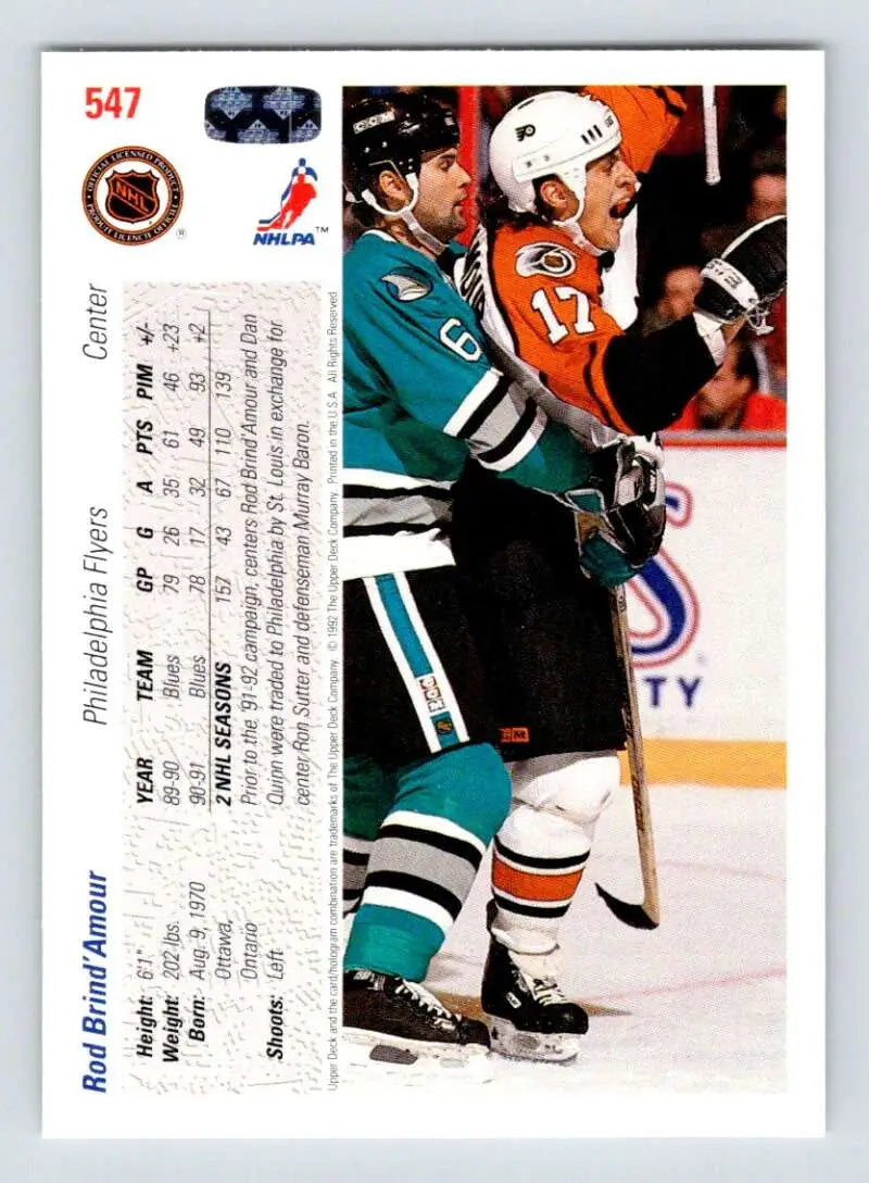 Hockey card featuring players from Philadelphia Flyers and San Jose Sharks in action