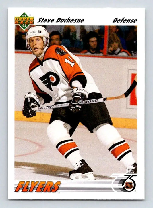 Steve Duchesne skating in Philadelphia Flyers uniform on ice for hockey card display