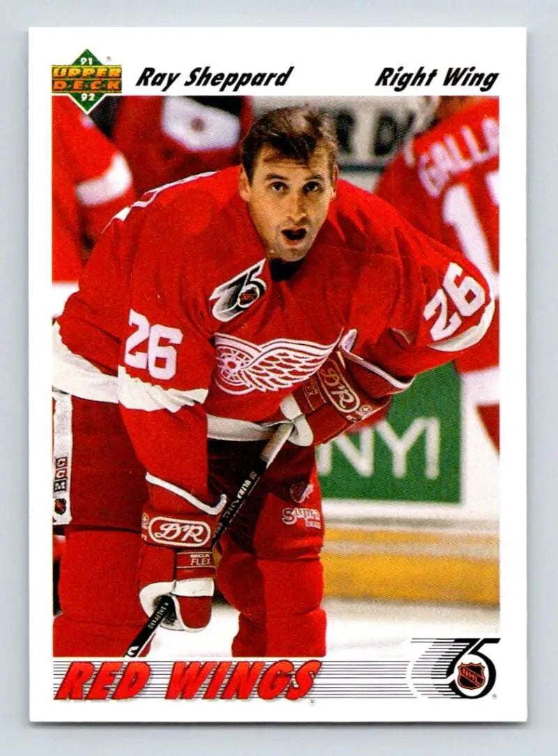 Detroit Red Wings player number 26 Ray Sheppard in action on the ice hockey card