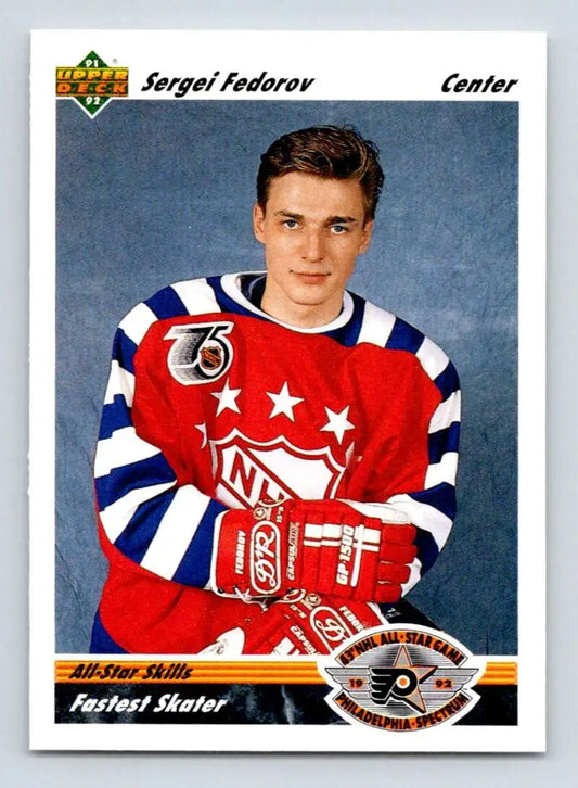 Hockey player in red All-Star jersey representing Sergei Fedorov Red Wings Hockey Card