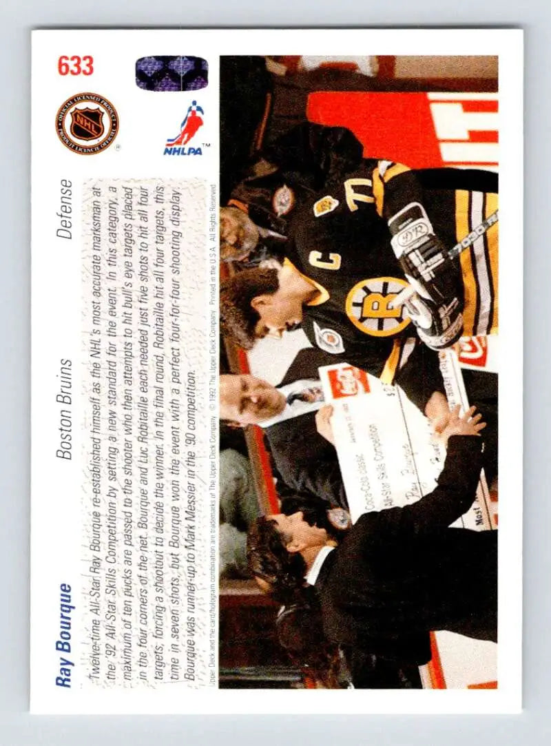 Ray Bourque Boston Bruins Hockey Card in black and gold jersey from 1991-92 Upper Deck