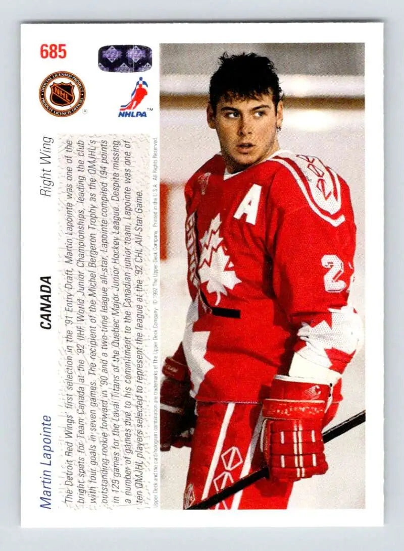 Hockey trading card of Martin Lapointe in Team Canada jersey for Detroit Red Wings