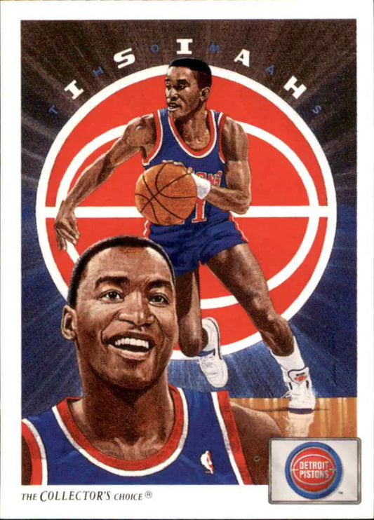 Vintage Detroit Pistons artwork featuring Isiah Thomas in blue and red uniform