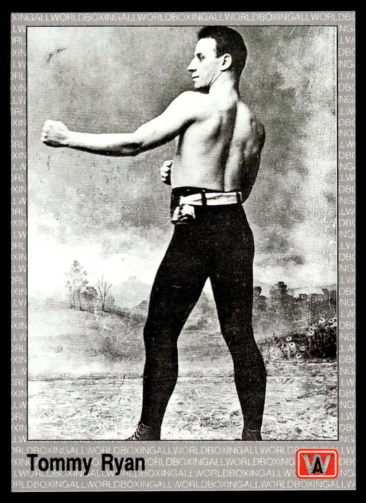 Shirtless boxer in black and white depicting Tommy Ryan from 1991 boxing card