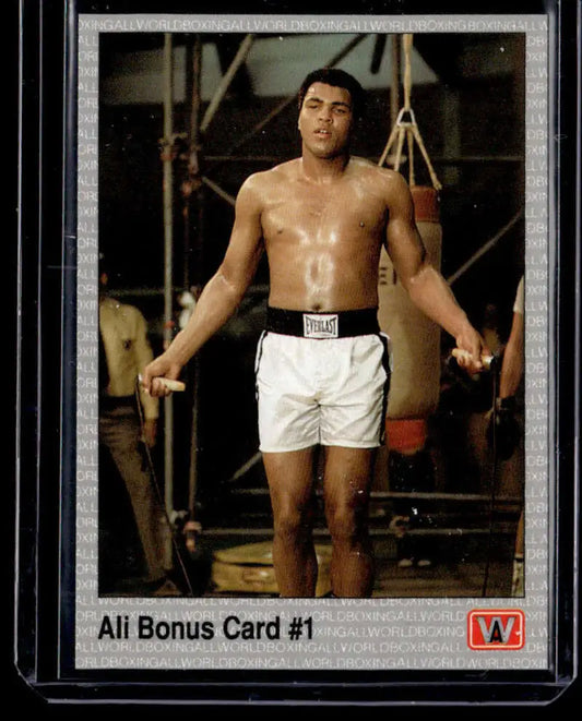 Boxing card featuring Muhammad Ali in a gym setting, 1991 All World #3