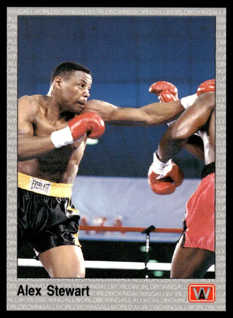 Alex Stewart in black shorts throwing a punch in 1991 All World Boxing Card NM-MT