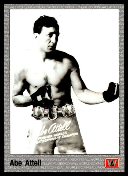 Black and white image of Abe Attell in a fighting stance on a boxing card