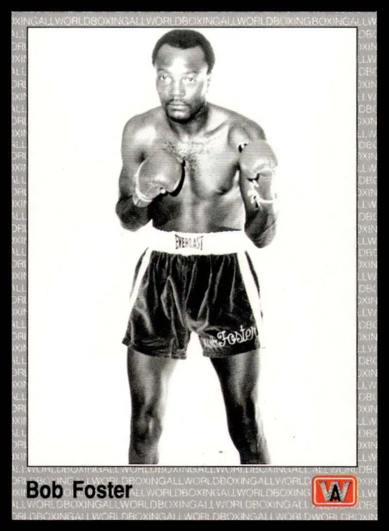 Black and white image of Bob Foster in fighting stance for Boxing Card collectors