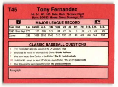 1991 Classic II #T45 Tony Fernandez San Diego Padres baseball card with original gloss