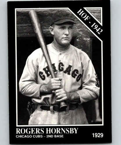 Black and white Chicago Cubs baseball card of Rogers Hornsby from the Conlon Collection